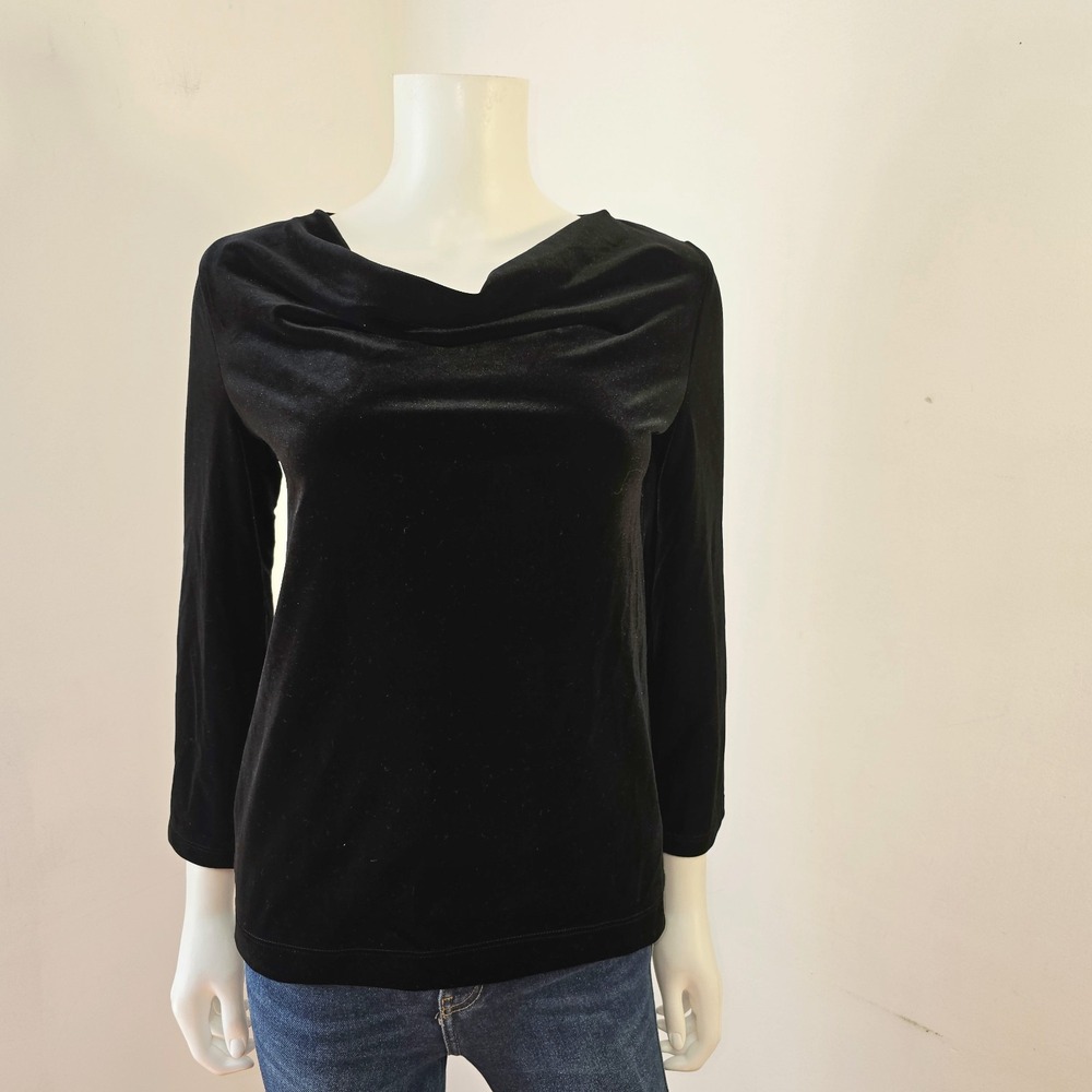 Chicos Velvet Cowl Neck Top Black 3/4 Sleeve Size 00 XS Holiday Blouse Whimsy